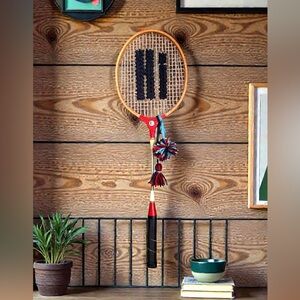 Embroidered Vintage “Hi” Wooden Badminton Racket
